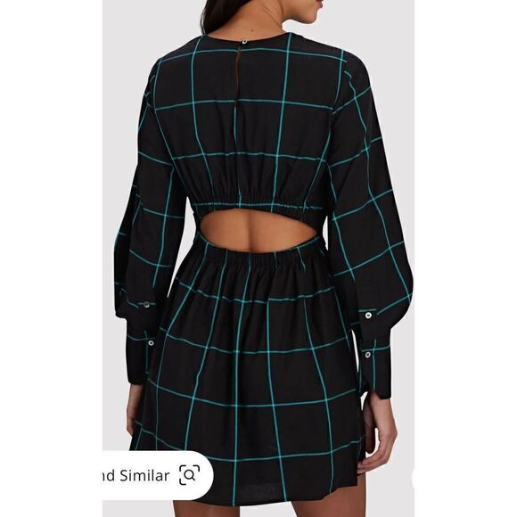Staud Mini Crosshill Dress In Black Green Windowpane NWOT Size Large - Picture 2 of 8